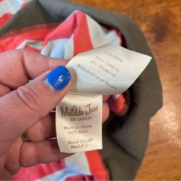 Matilda, Jane red coral blue striped dress olive trim size 12 - Picture 4 of 7